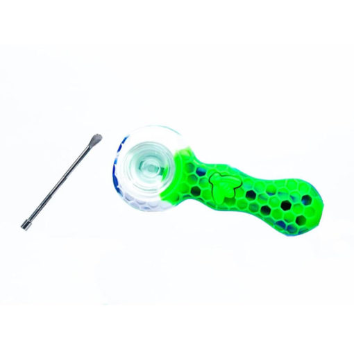 White and Green Pipe with Dab Tool