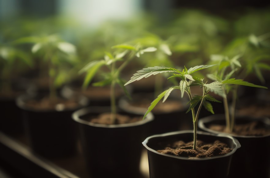 Cannabis clones growing in a controlled environment