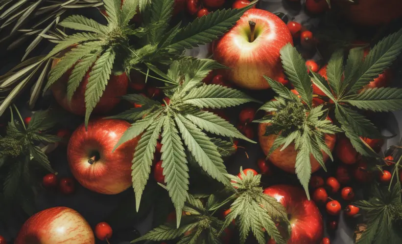 apples and cannabis leaves